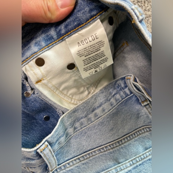 Agolde CrissCross Button fly Raw Hem Mini Denim Skirt Sz 27 S 2024 Retail 169 - Picture 7 of 10